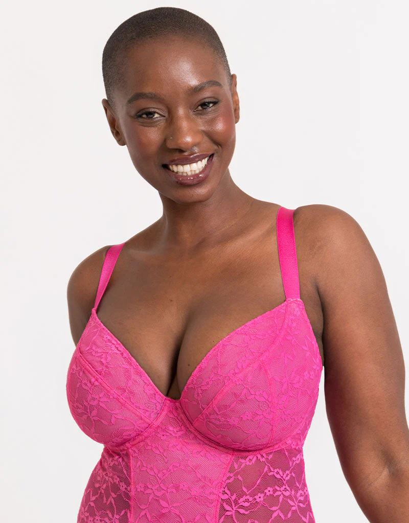 Curvy Kate All Night Lace Plunge Body Hot Pink/ Blush - Image 4