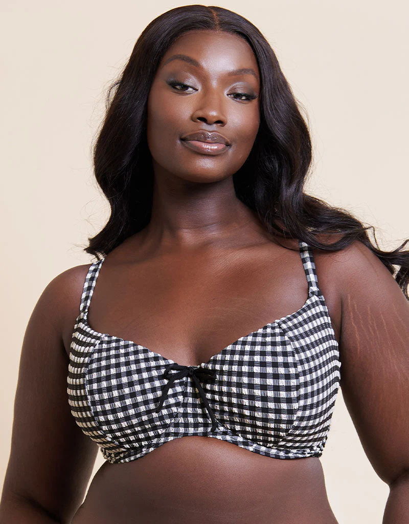 Curvy Kate Holiday Check Scooped Balcony Bikini Top Black - Image 3