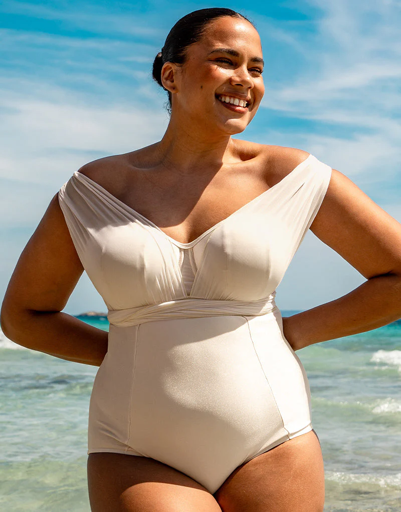 Curvy Kate Wrapsody Bandeau Strapless Multiway Swimsuit Oyster - Image 9